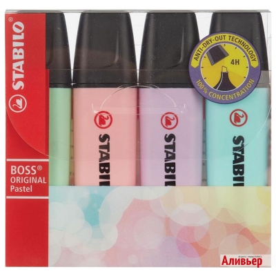 Комплект текст маркери, Stabilo, Boss Original Pastel, 4 цвята